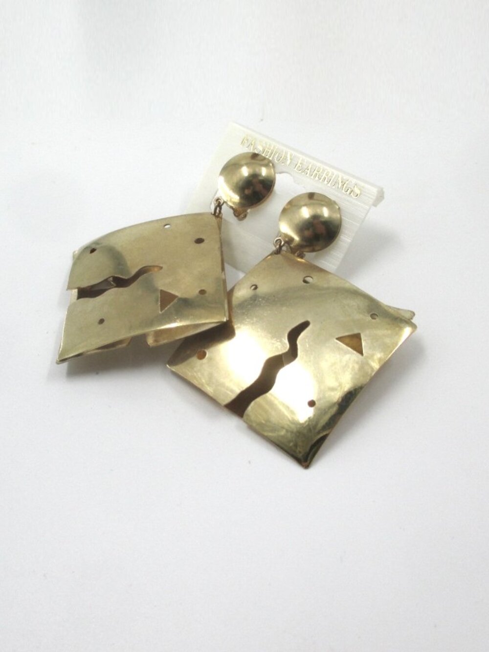 Vintage 80s Oversize Gold Geometric Earrings Memphis Style
